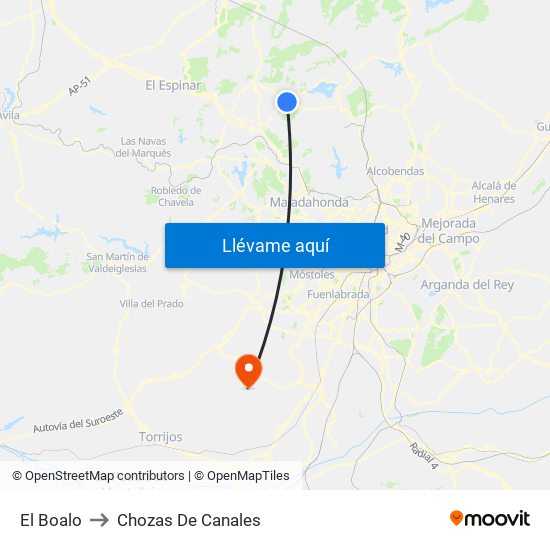 El Boalo to Chozas De Canales map