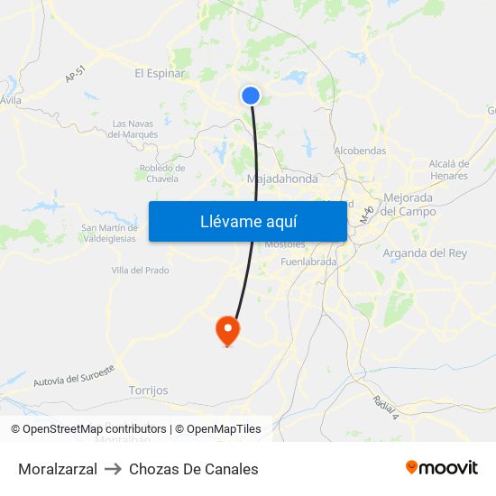 Moralzarzal to Chozas De Canales map