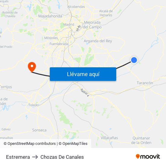 Estremera to Chozas De Canales map