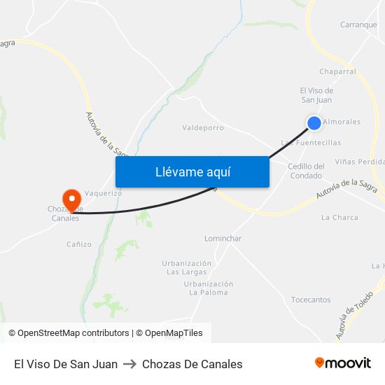 El Viso De San Juan to Chozas De Canales map
