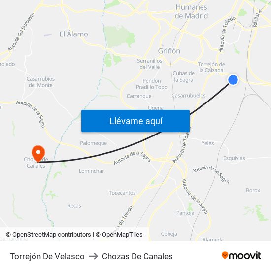 Torrejón De Velasco to Chozas De Canales map