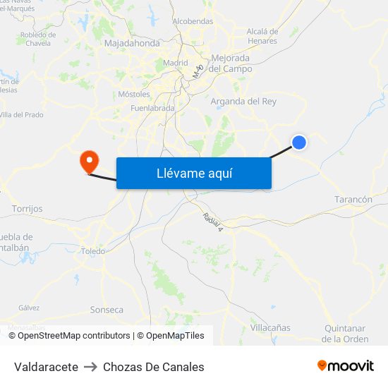 Valdaracete to Chozas De Canales map