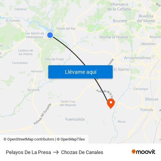 Pelayos De La Presa to Chozas De Canales map