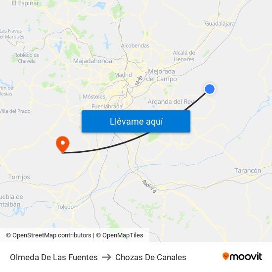 Olmeda De Las Fuentes to Chozas De Canales map