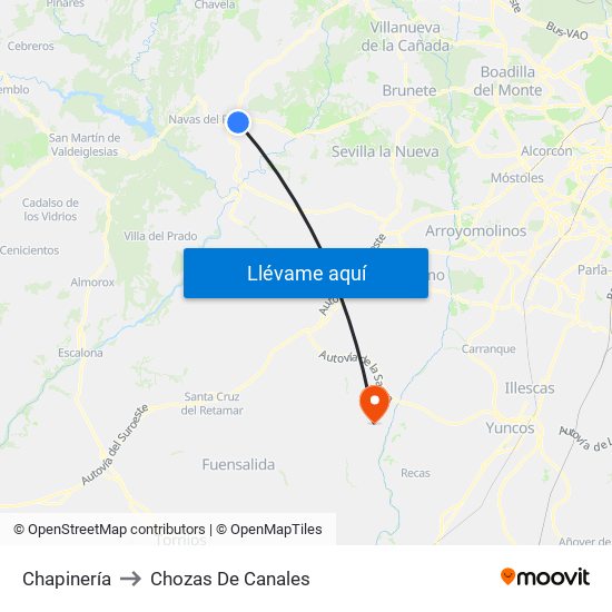Chapinería to Chozas De Canales map