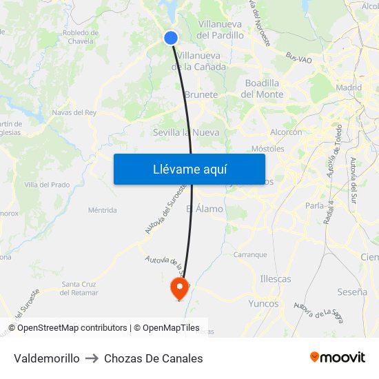 Valdemorillo to Chozas De Canales map