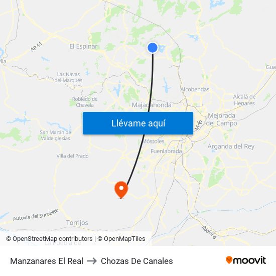 Manzanares El Real to Chozas De Canales map