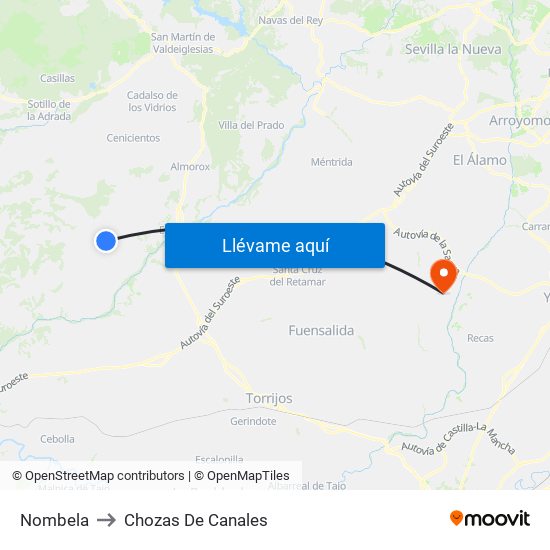 Nombela to Chozas De Canales map