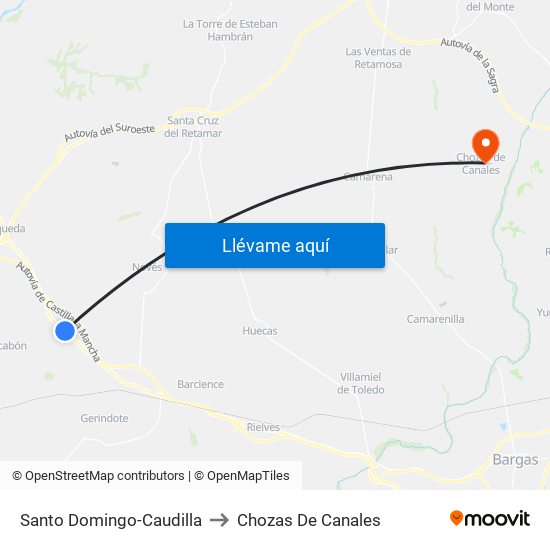 Santo Domingo-Caudilla to Chozas De Canales map