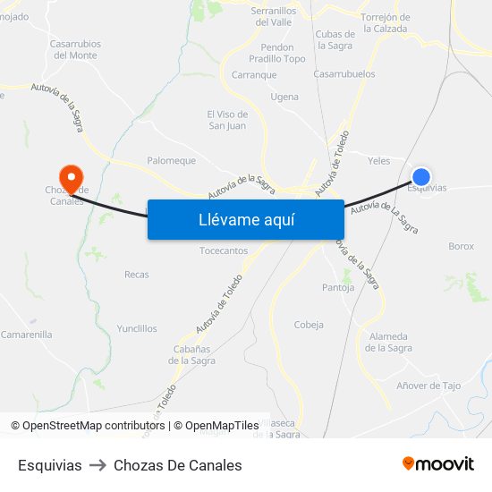 Esquivias to Chozas De Canales map