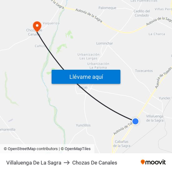 Villaluenga De La Sagra to Chozas De Canales map