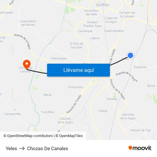Yeles to Chozas De Canales map