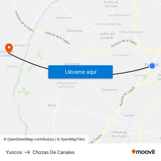 Yuncos to Chozas De Canales map