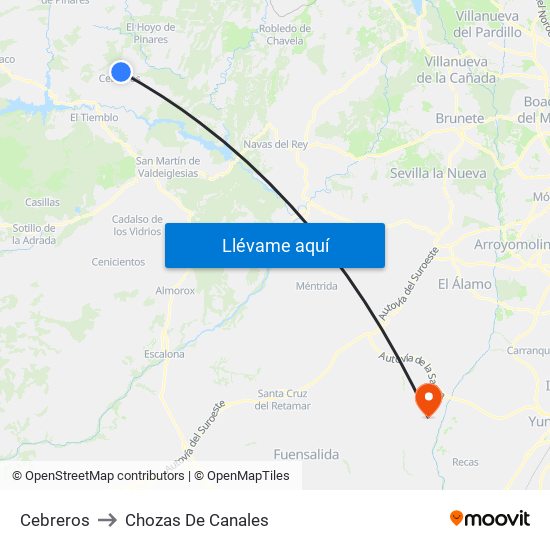 Cebreros to Chozas De Canales map