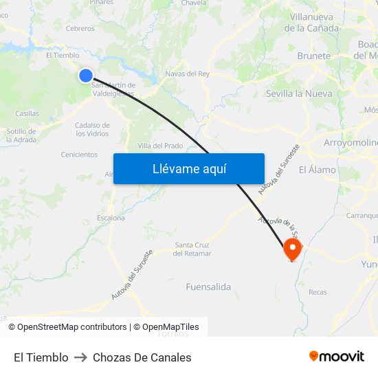 El Tiemblo to Chozas De Canales map