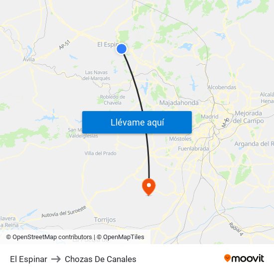 El Espinar to Chozas De Canales map