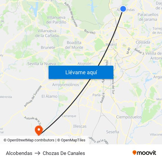 Alcobendas to Chozas De Canales map