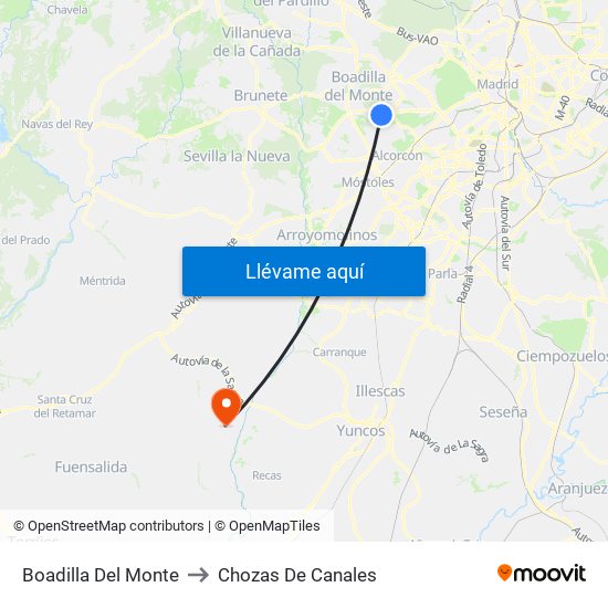 Boadilla Del Monte to Chozas De Canales map