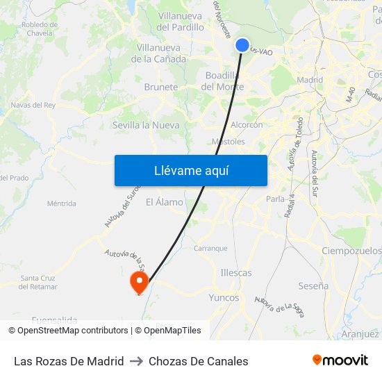 Las Rozas De Madrid to Chozas De Canales map