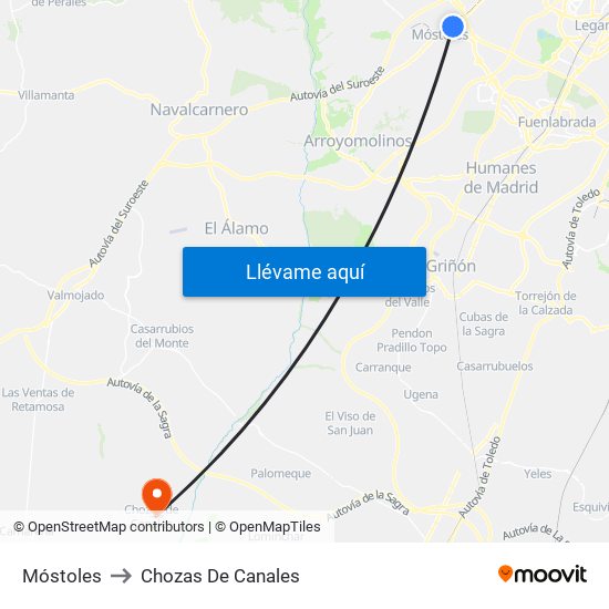 Móstoles to Chozas De Canales map