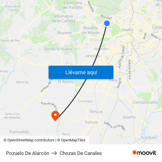 Pozuelo De Alarcón to Chozas De Canales map