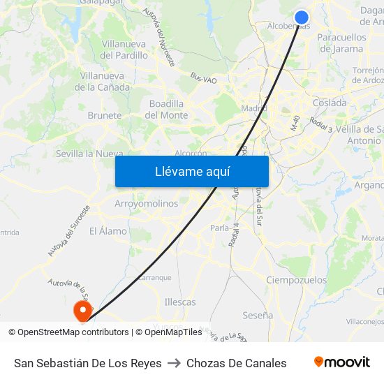 San Sebastián De Los Reyes to Chozas De Canales map