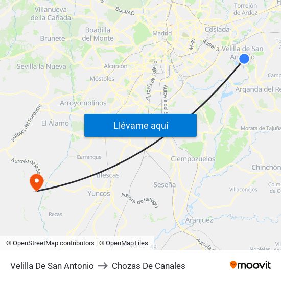 Velilla De San Antonio to Chozas De Canales map