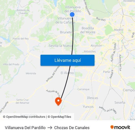 Villanueva Del Pardillo to Chozas De Canales map