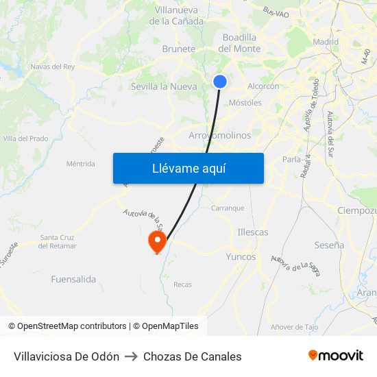 Villaviciosa De Odón to Chozas De Canales map