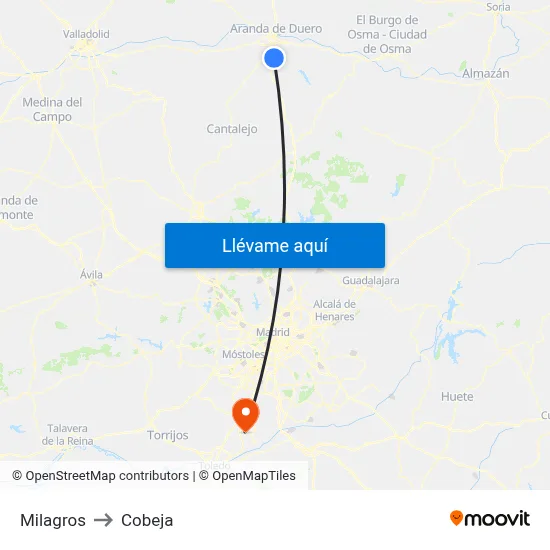 Milagros to Cobeja map