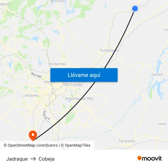 Jadraque to Cobeja map