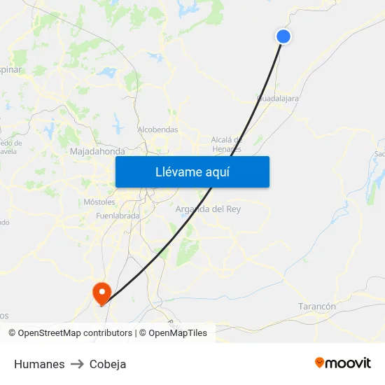 Humanes to Cobeja map