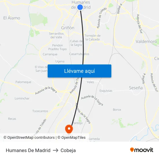 Humanes De Madrid to Cobeja map