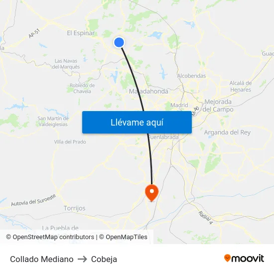 Collado Mediano to Cobeja map