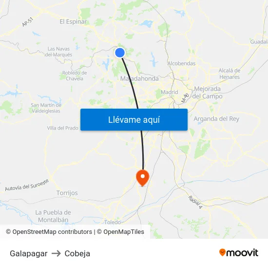Galapagar to Cobeja map