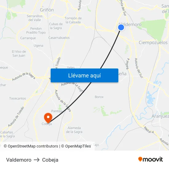 Valdemoro to Cobeja map