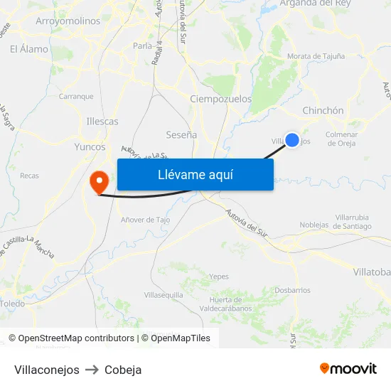 Villaconejos to Cobeja map