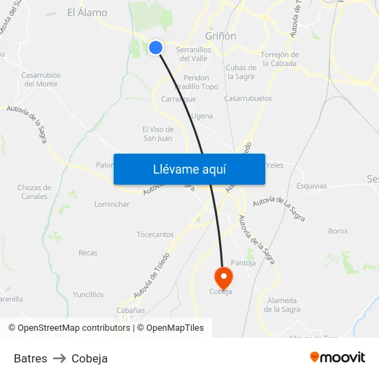 Batres to Cobeja map