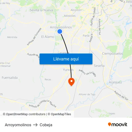 Arroyomolinos to Cobeja map