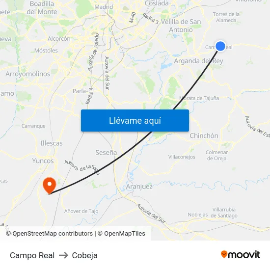 Campo Real to Cobeja map