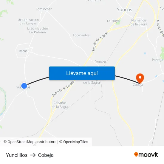 Yunclillos to Cobeja map