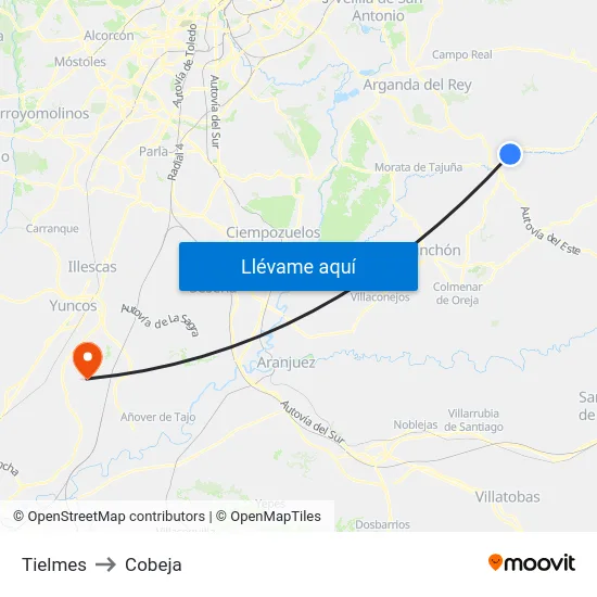 Tielmes to Cobeja map