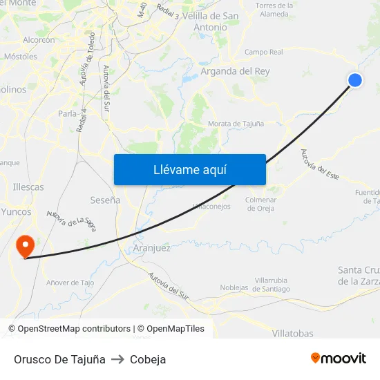 Orusco De Tajuña to Cobeja map