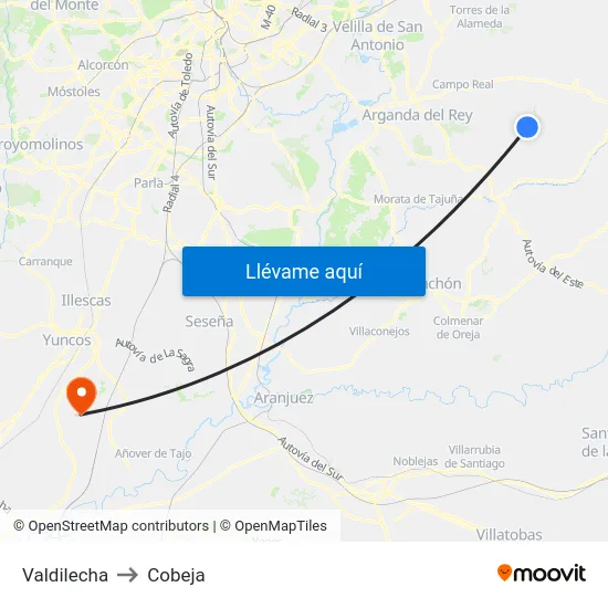 Valdilecha to Cobeja map