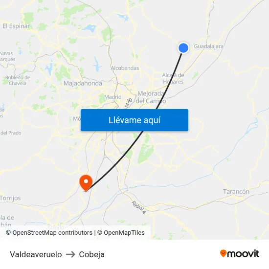 Valdeaveruelo to Cobeja map