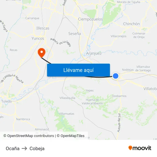 Ocaña to Cobeja map