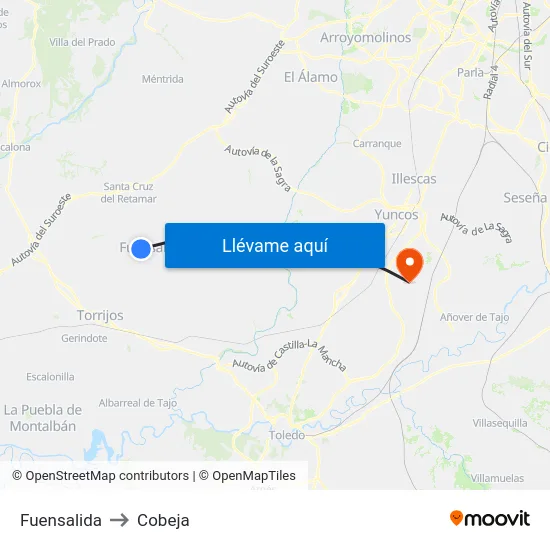 Fuensalida to Cobeja map