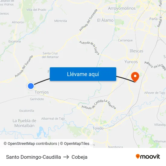 Santo Domingo-Caudilla to Cobeja map