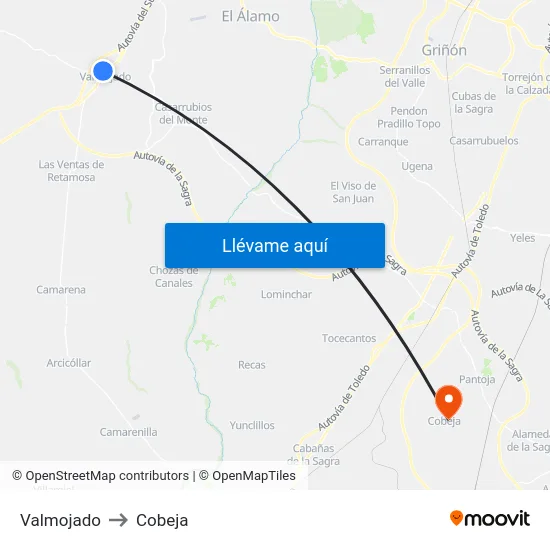 Valmojado to Cobeja map
