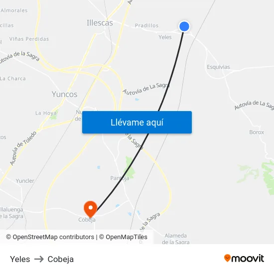 Yeles to Cobeja map